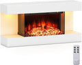 GOPLUS Cheminées électriques, 750 W/1500 W, 220-240v, 750 W, 1500 W, Métal, Verre Trempé, Blanc, Cheminee Electrique Effet Flamme Chauffage
