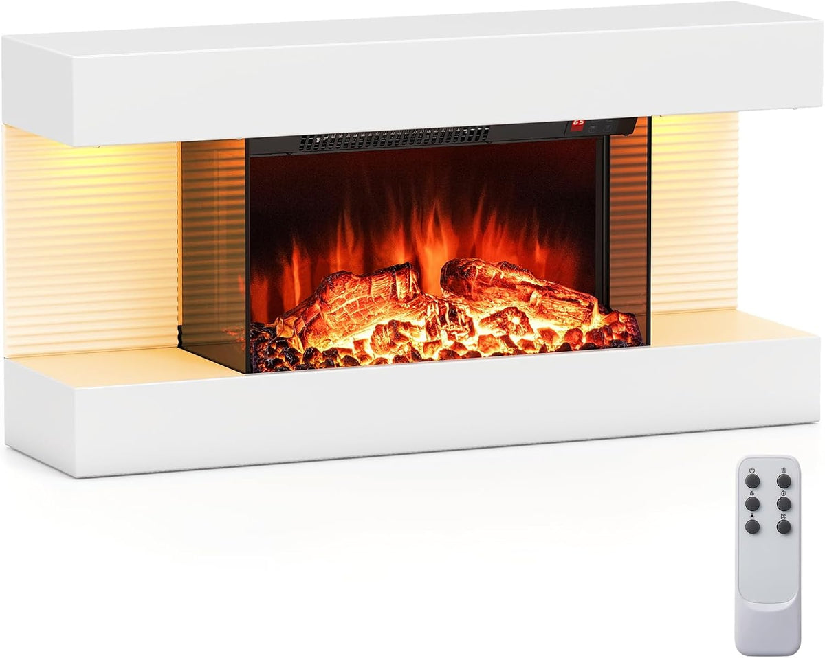 GOPLUS Cheminées électriques, 750 W/1500 W, 220-240v, 750 W, 1500 W, Métal, Verre Trempé, Blanc, Cheminee Electrique Effet Flamme Chauffage