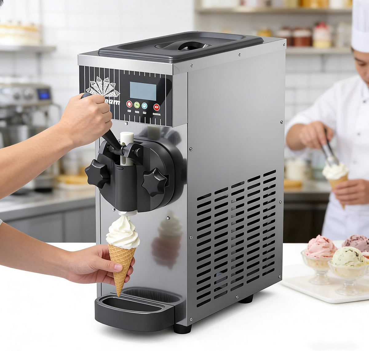 GESAIDES sorbetière, 20 x 40 x 51 cm, 450 W, 5 kg, 2,5 L, Noir, Professionnelle, débit de 4 à /h, Machine à Glace à l'italienne de comptoir