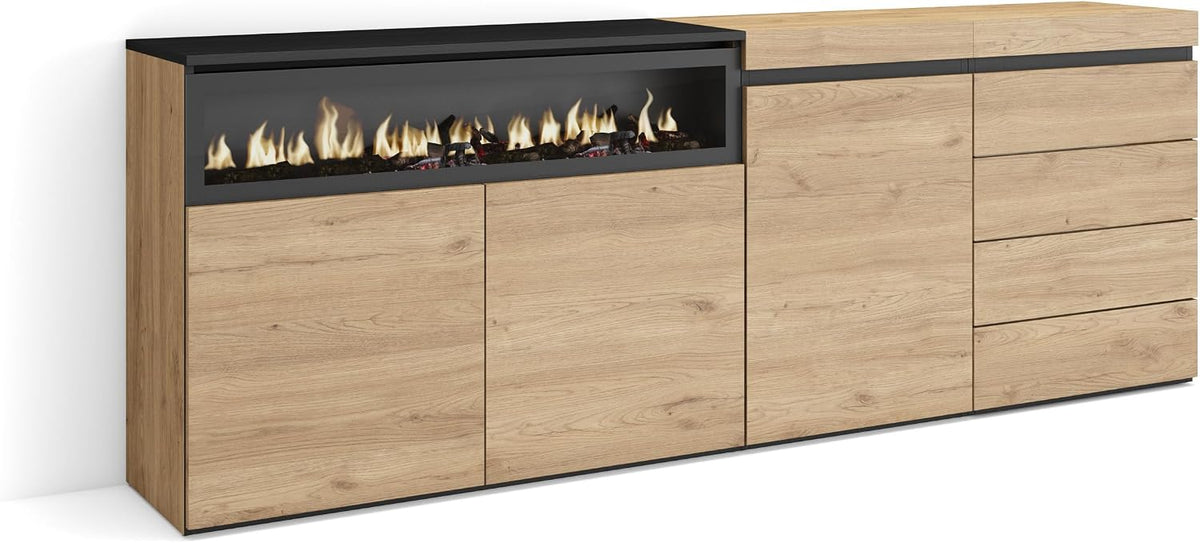 Skraut Home cheminée électrique, 102 cm., 34 W., 207x75x35 cm, Marron, Meuble de Rangement, Chambre à Coucher