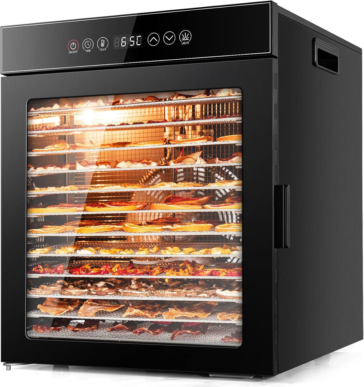 Kwasyo déshydrateur alimentaire, Argenté/Noir, 12 Plateaux en Acier Inoxydable, Tout en Noir, Structure à Double Couche
