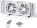 shinic Ventilateurs de fenêtre, 9 pouces, 37 pouces, Blanc, Ventilateur de fenêtre double avec télécommande