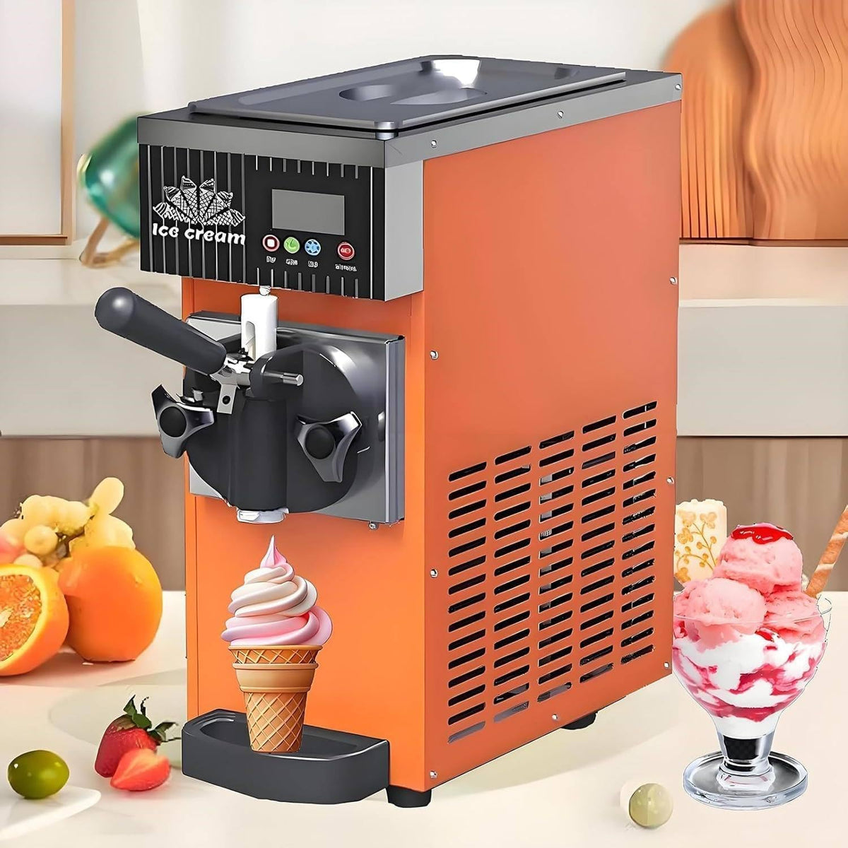 ByBoDi sorbetière, 20 x 40 x 51 cm, 450 W, Acier inoxydable, Orange, Professionnelle Mono-Parfum, Machine à Glace à l'italienne pour la Maison
