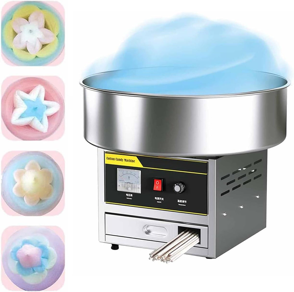 GYQSSD Machines à barbe à papa, 32 x 32 x 41,5 cm, 1200 W, 1200 W, Argenté, Machine à Barbe à Papa Commerciale En Acier Inox