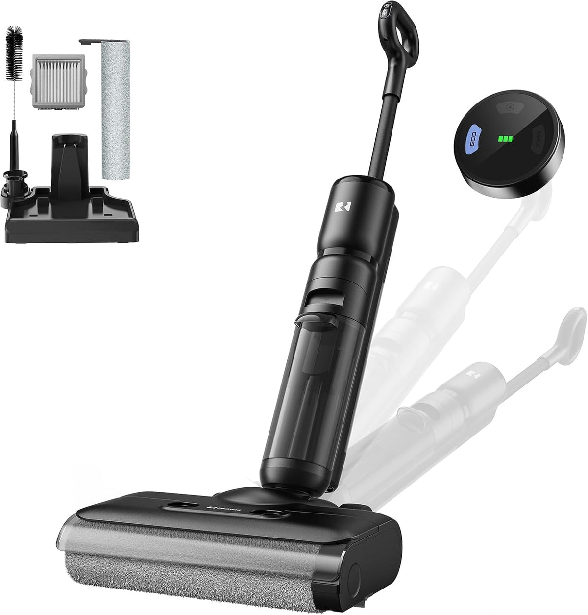Vozascly aspirateur eau et poussière, Noir, H13 Aspirateur Laveur Balai Sans Fil, 23 000 Pa d'Aspiration, 75 min d'Autonomie