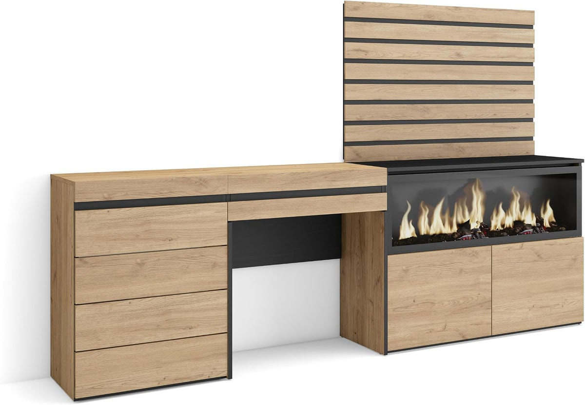 Skraut Home cheminée électrique, 107 cm., 34 W., 234x145x35 cm, Marron, Coiffeuse, Table Maquillage, Rangement