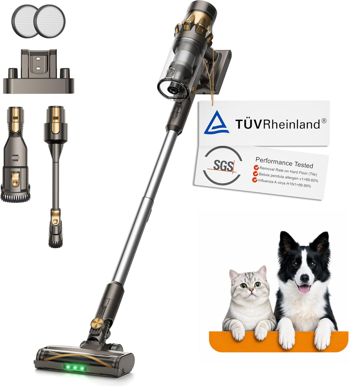Yaber Home Aspirateurs balais et balais électriques, Vert, Yaber Aspirateur sans Fil HP20, Puissance d'aspiration TÜV