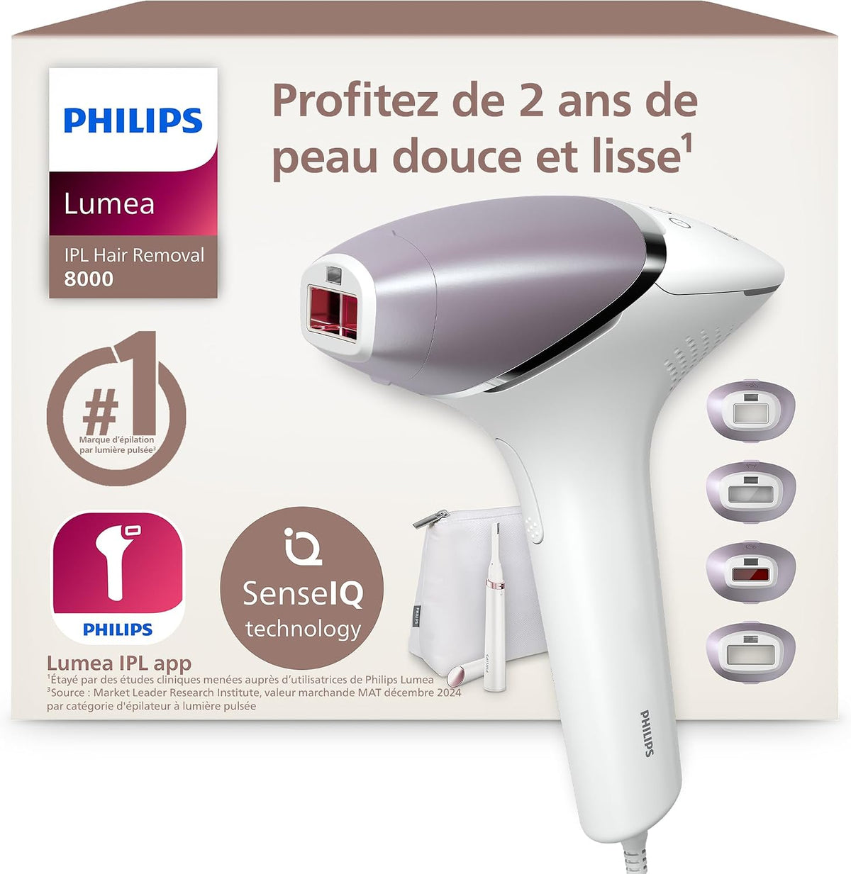 PHILIPS épilateur à lumière pulsée, Noir, Lumea série 8000, alternative à l'épilation laser, technologie SenseIQ