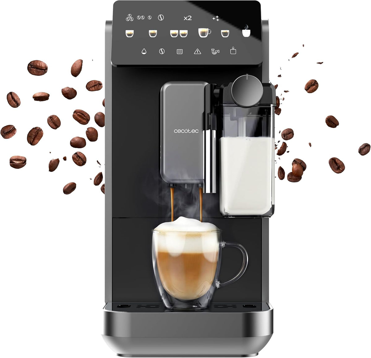 Cecotec machine à café, 2230 W, 2 L, Noir, Superautomatique avec Réservoir de Lait Cremmaet Lungo Latte Art