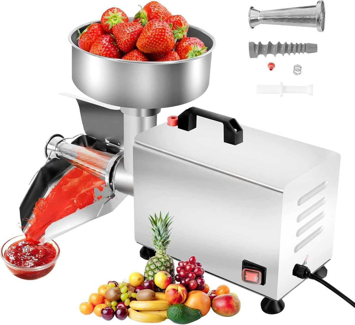 ByBoDi broyeur, 450 W, 160 kg, Argenté, Passoire à tomates électrique, Machine à soucoupes en Acier Inoxydable de qualité Professionnelle