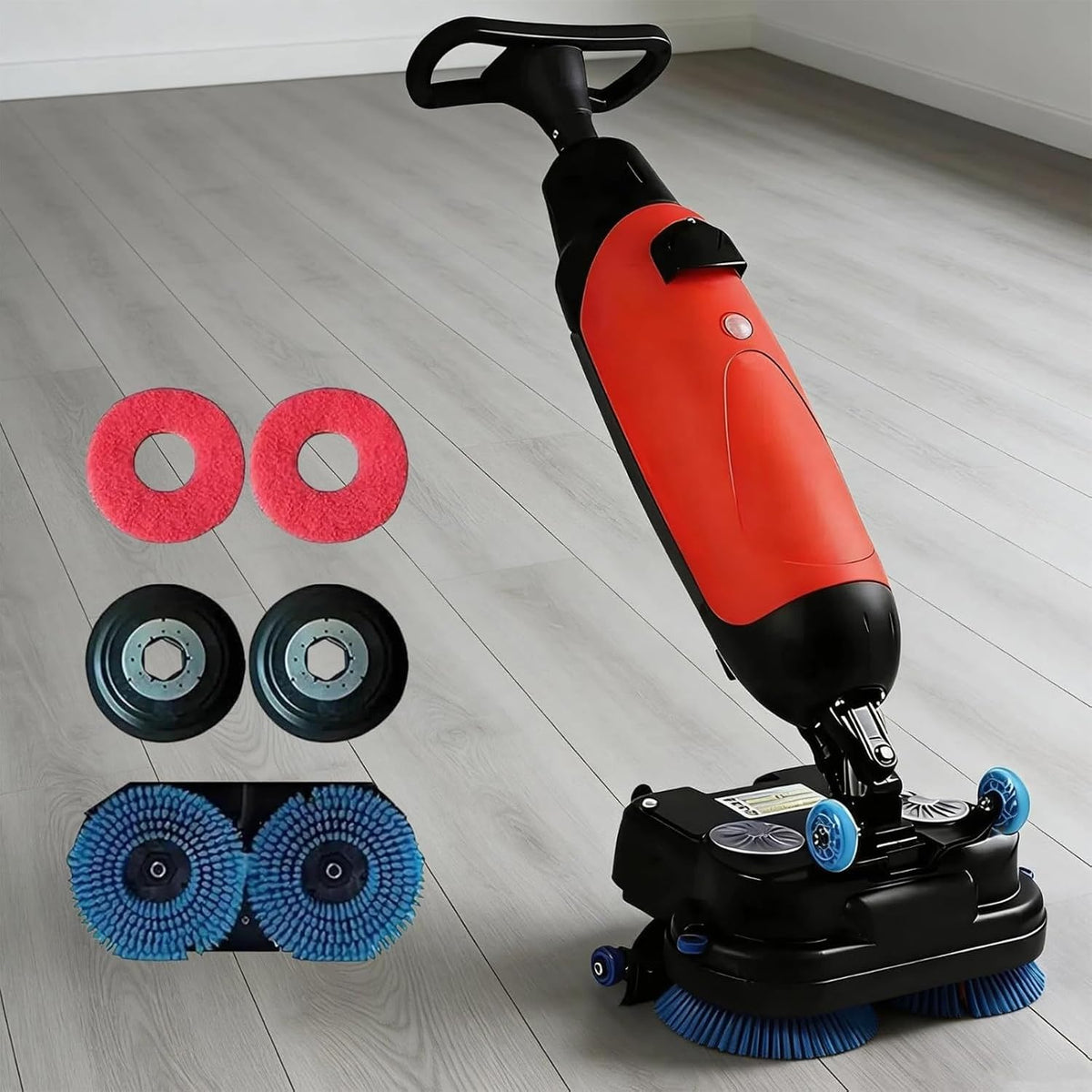 Kindevieft Balais-laveurs, 240 TR/Min, Rouge, Autolaveuse Professionnelle sans Fil Rechargeable, Double Brosse rotative