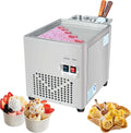 ANGDI sorbetière, 220 W, 220 V, Argenté, Machine à crème glacée roulée Commerciale, Machine à Rouleaux de crème glacée sautée en Acier Inoxydable