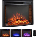 COSTWAY cheminée électrique, 750 W/1500 W, 220 V-240 V, 750 W, 1500 W, Métal, Verre Trempé, Noir, Murale Encastrable Courbé