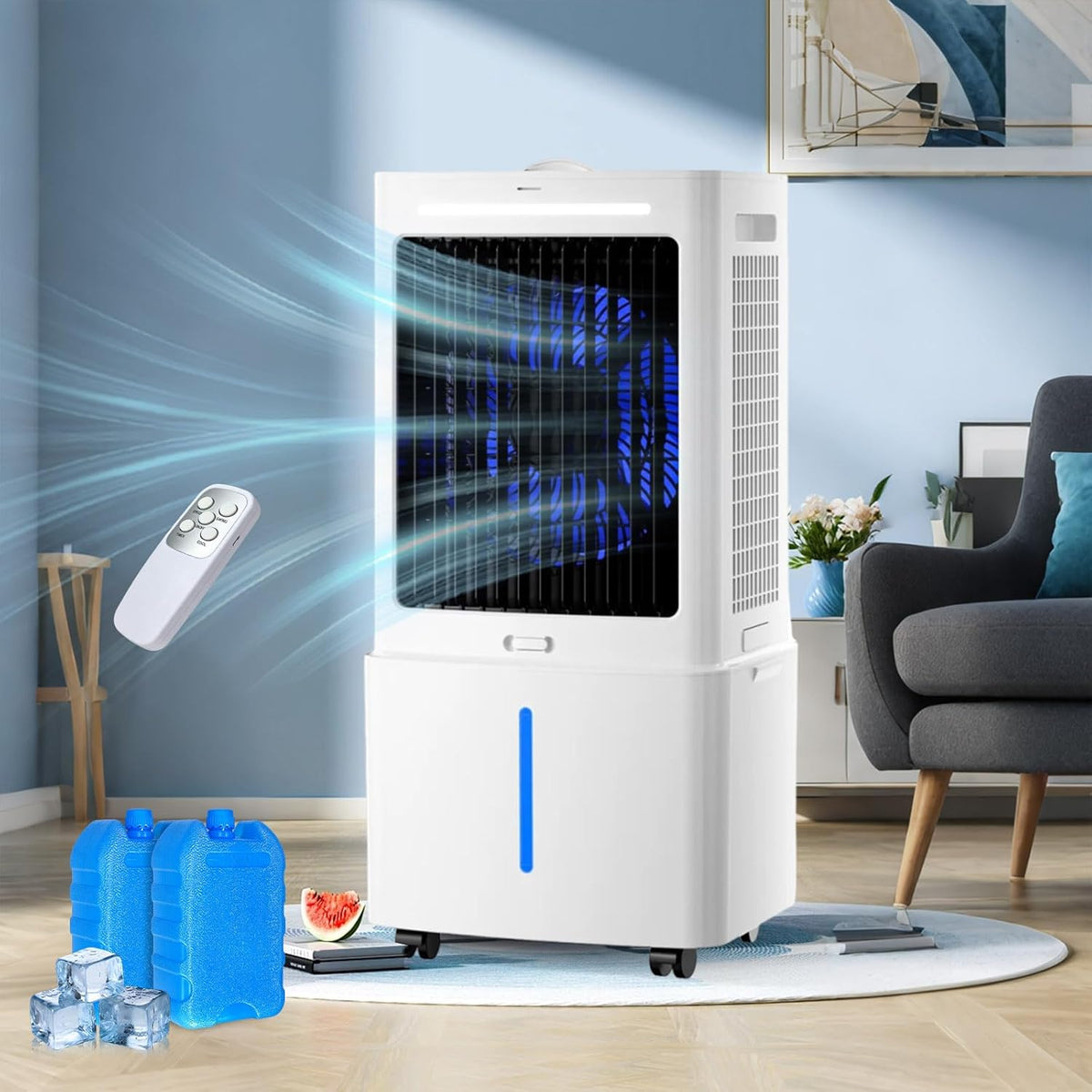 climatiseur portable Ventilateur, 25 L, Blanc, Rafraîchisseur d'Air Évaporatif, Climatiseur Mobile Puissant avec Télécommande