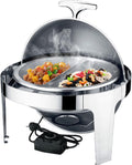 JUNNIU Buffets chauffants, 6 L., acier inoxydable., Argenté, Chauffe-repas électrique en acier inoxydable avec fenêtre de visualisation