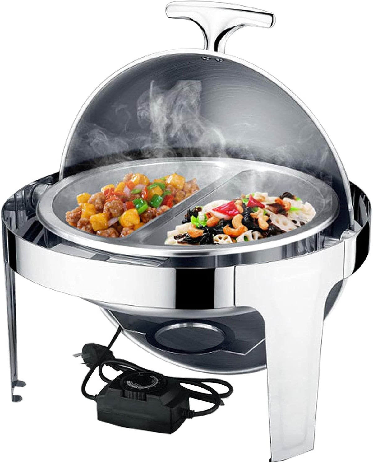 JUNNIU Buffets chauffants, 6 L., acier inoxydable., Argenté, Chauffe-repas électrique en acier inoxydable avec fenêtre de visualisation
