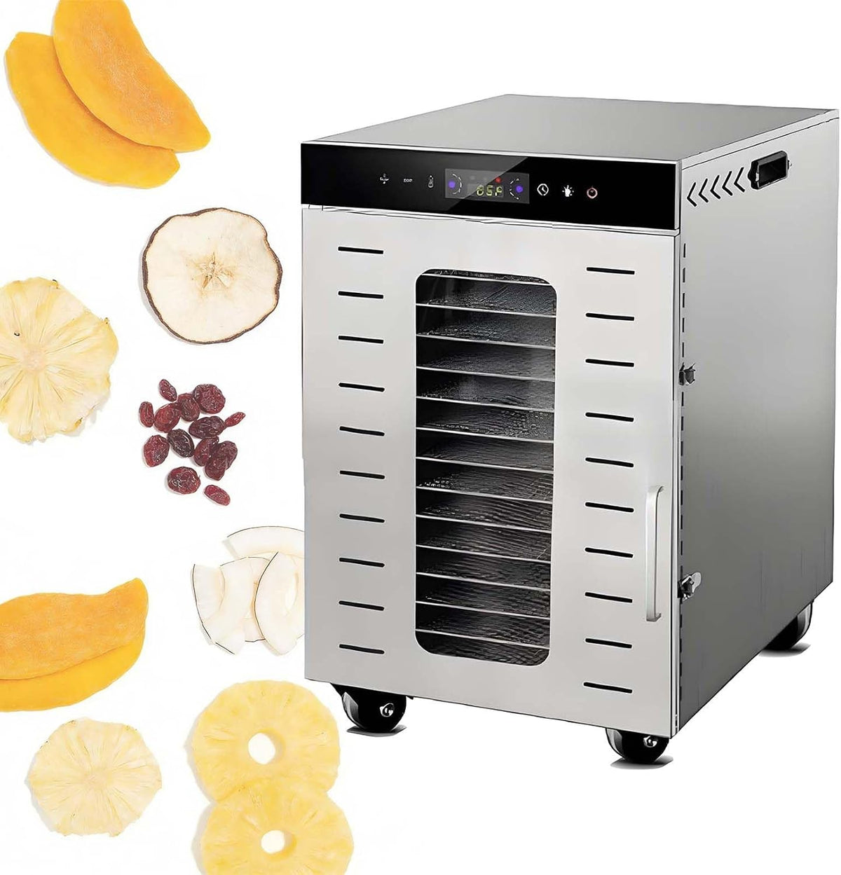 QFGain déshydrateur alimentaire, 600 W, Argenté, Grande Capacité, éCran Tactile LED Intelligent 16Plates