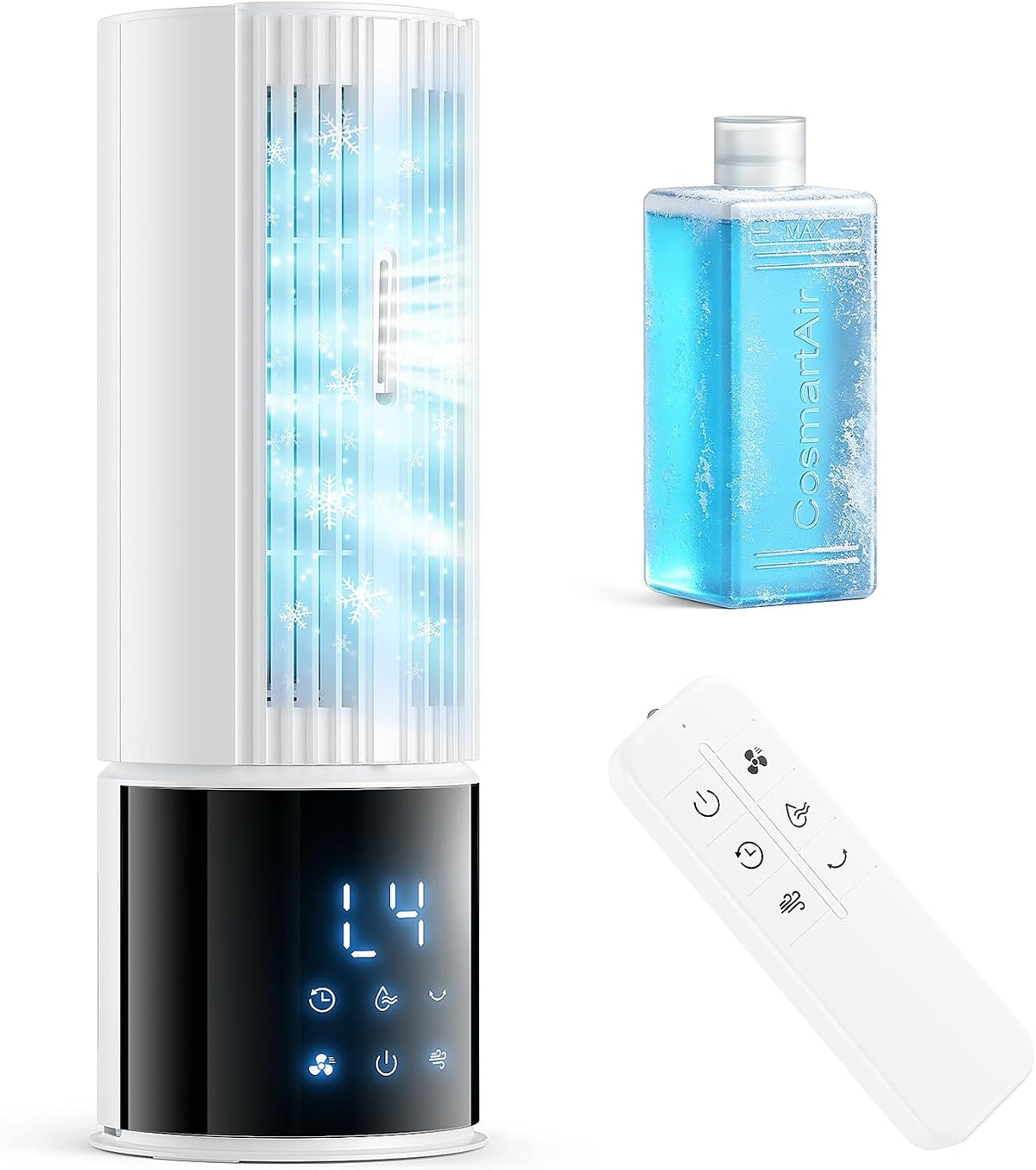 climatiseur portable MaidellAir, Blanc, rafraîchisseur d'air avec 3 vitesses, mode turbo, brise nocturne, oscillation 45°/90°