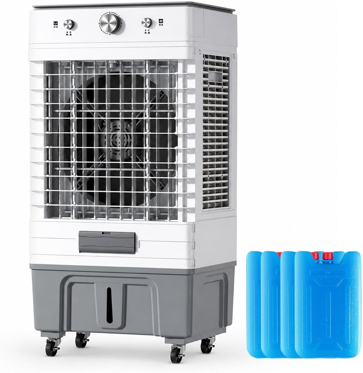 Cxlly rafraîchisseur d'air, 500 mm x 370 mm x 1100 mm, 45 L, 2000 m, Blanc, Industriel, Climatiseur Évaporatif avec Double Réservoir