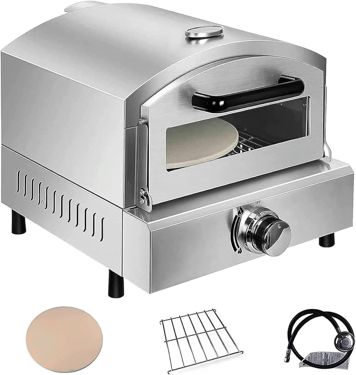 YXYLJOZ four à pizza, 30 cm, 12 pouces, Noir/Argenté, à gaz dextérieur, portable au propane de ( ), idéal la cuisine extérieure