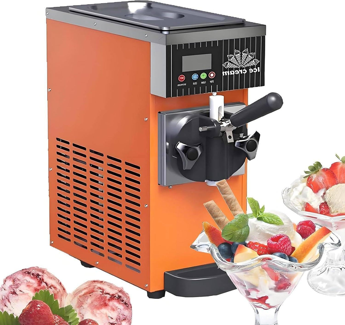 ByBoDi sorbetière, 20 x 40 x 51 cm, 450 W, 3,5 L, Acier inoxydable, Orange, Professionnelle, Machine à Glace à l'italienne Mono-Parfum