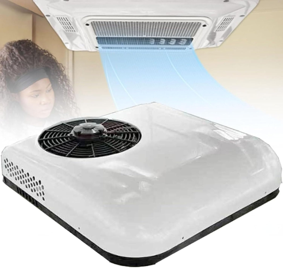 Climatiseur Climatiseurs, 850 W., 24 V/12 V., aussi bas que 20 dB., Blanc, de toit avec refroidissement, unité CA à profil bas pour camping-cars