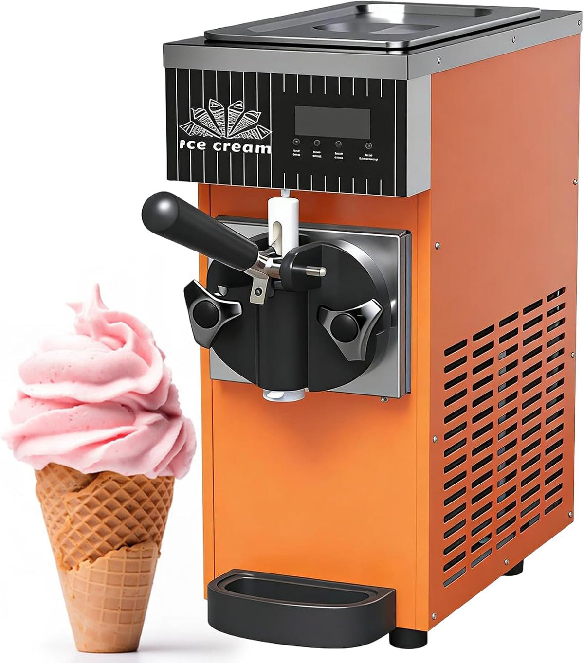 ROGHA sorbetière, 28, 200 x 400 x 510 mm, Acier inoxydable, Blanc crème, orange, gris, violet, Machine à Glace Professionnelle Mono-Parfum