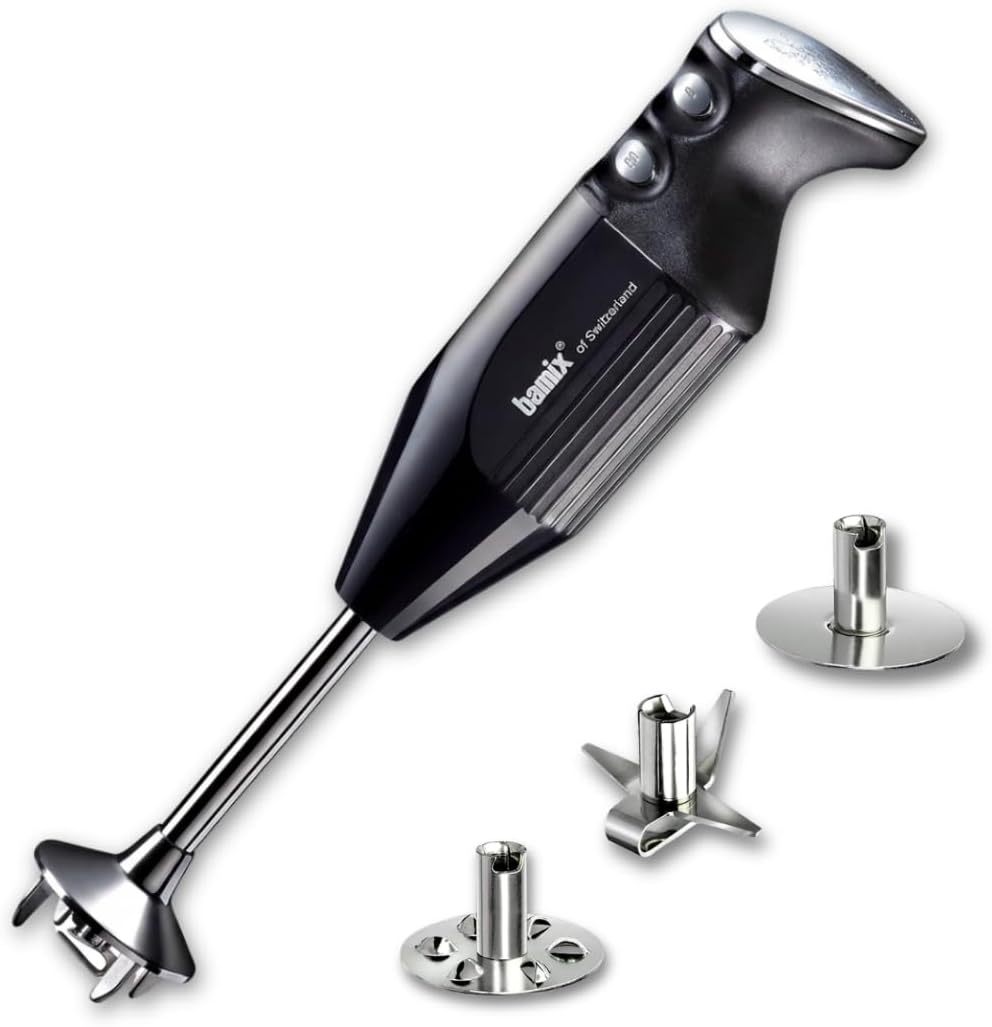 bamix blender, 250 W, Argenté/Noir, Set avec mixeur plongeant M250 PRIME avec couteau étoile, disque fouet et disque mélangeur en inox