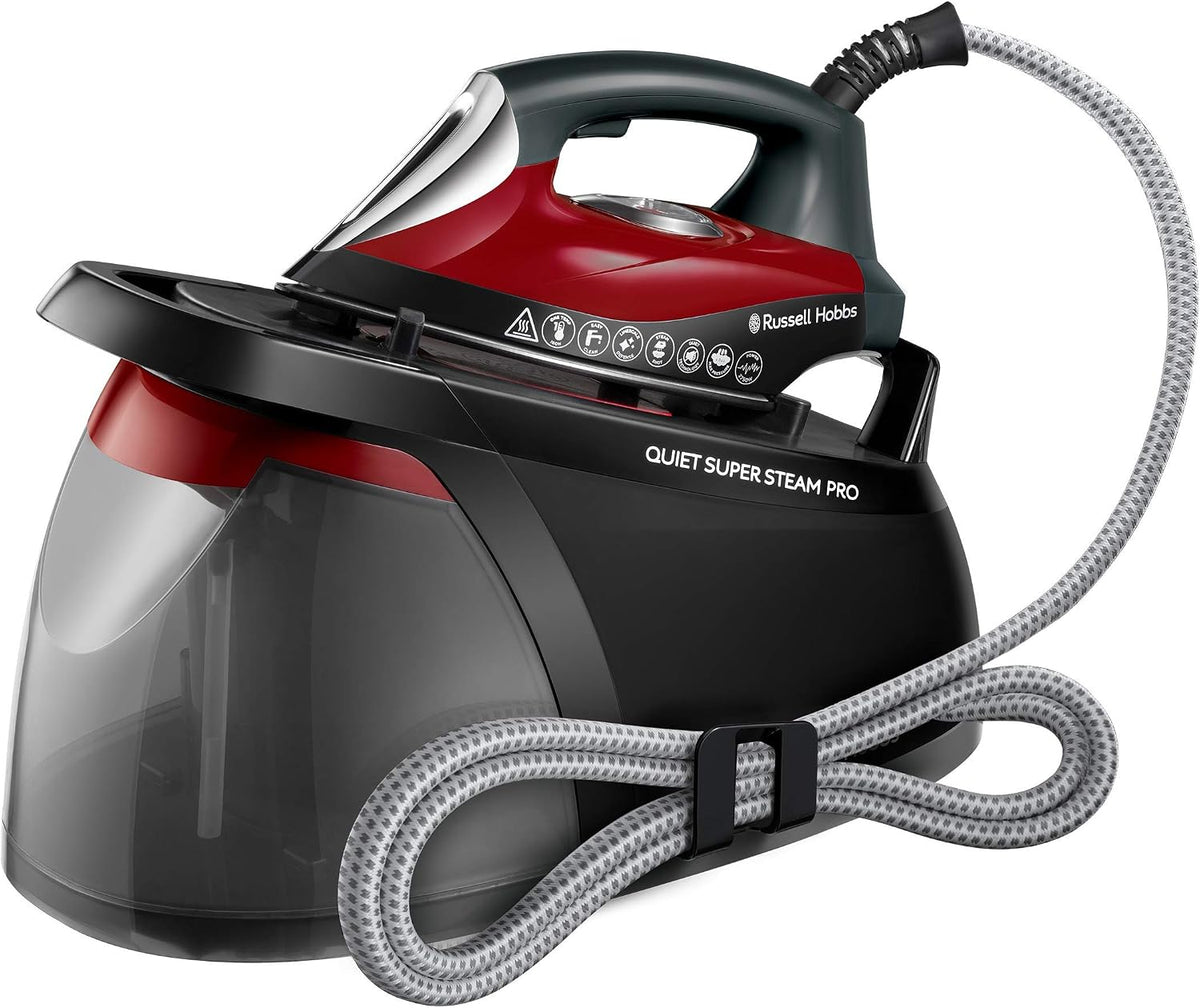 Russell Hobbs Fer à vapeur, 2750 W, 315 g, 1,8 L, Noir, Fer à repasser vapeur [Silencieux & Puissant] Quiet Supersteam Pro (