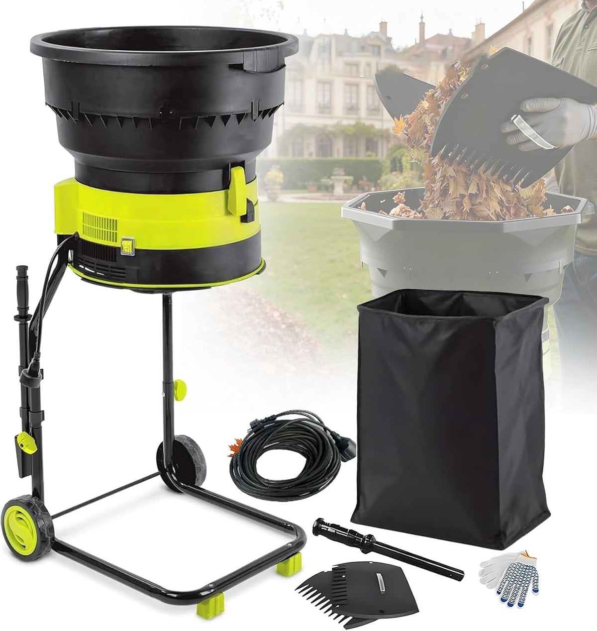 Fablestoryem broyeur, 2500 W, 8000 Tr/Min, 30M, Noir, de Feuilles Sans Lame, Feuilles électrique de Jardin avec Roues et Sac de Ramassage
