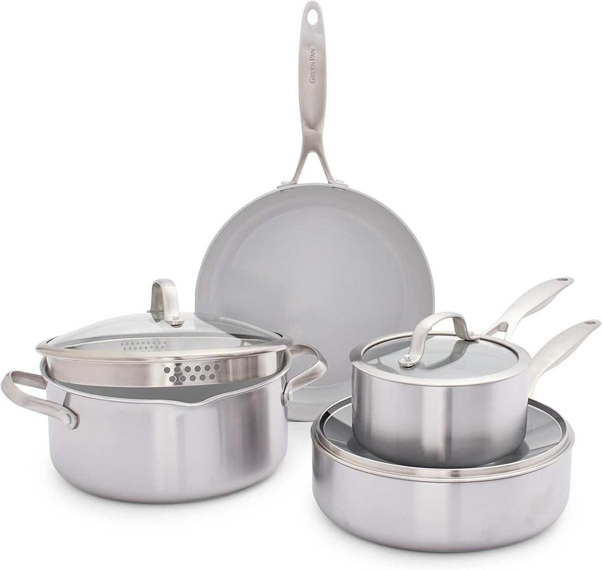 GreenPan batterie de cuisine, Argenté, Sans PFAS, à Induction, Lavable au Lave-Vaisselle, Va au Four