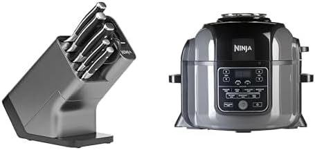 NINJA friteuse à air chaud, 6 L, Argenté, Bloc-couteaux Foodi StaySharp avec Affûteur, 6 Pièces Aiguisés, Acier Inoxydable