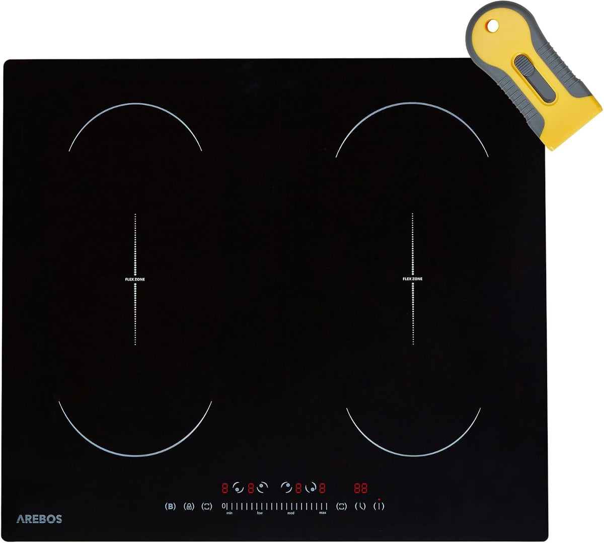 table de cuisson AREBOS, 7200 W, Noir, à induction, 4 plans de cuisson avec 2 doubles zones flexibles, Sensor Touch