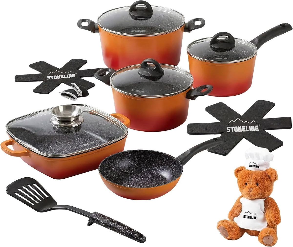 STONELINE batterie de cuisine, 24 cm, Orange, tous types de feux, couleur