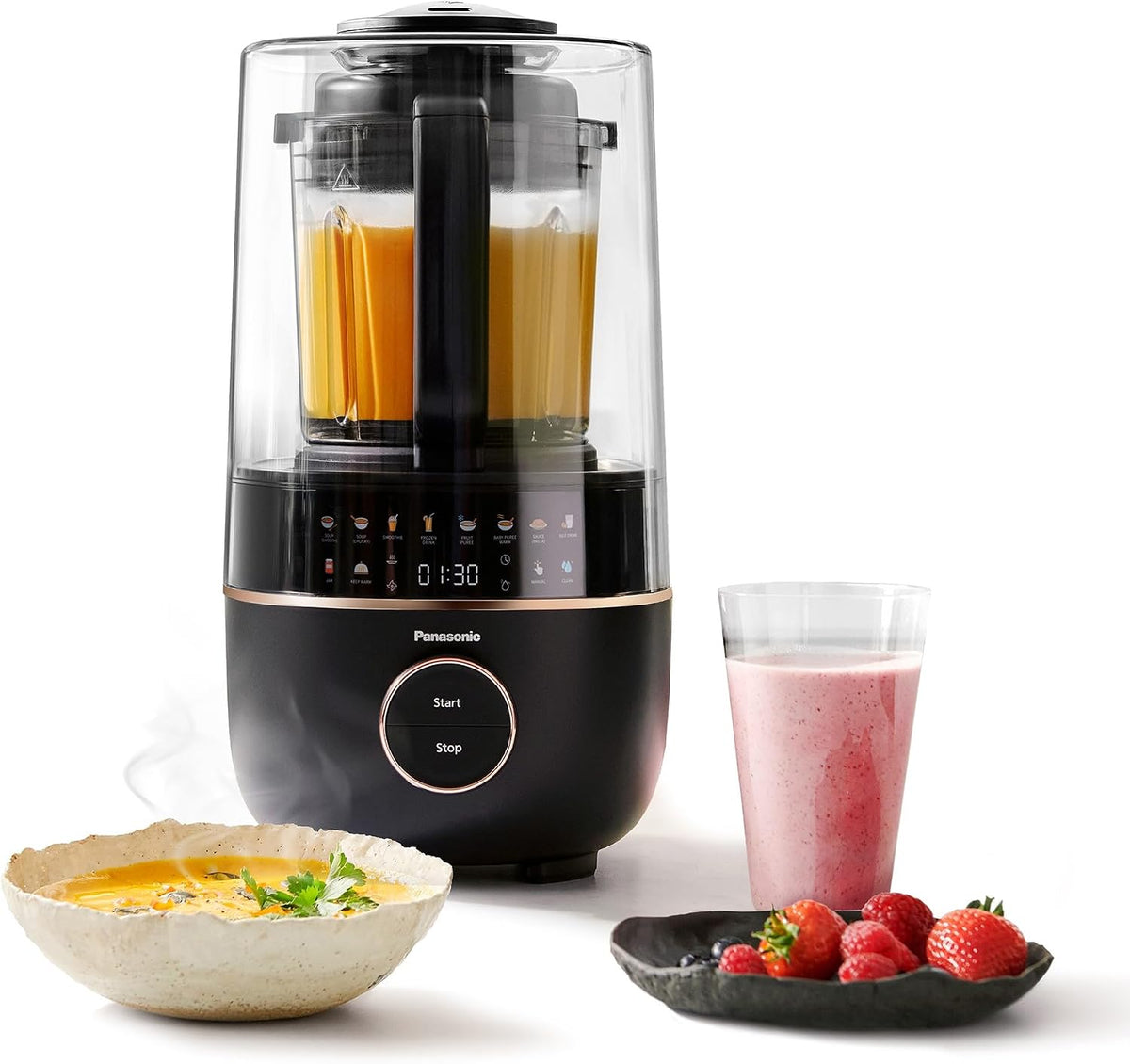 Panasonic blender, 1.2 L, 800 W, Noir/Rose, MX-HG4401KXE Chauffant, Chaud et Froid, 9 modes Automatiques, 10 Vitesses