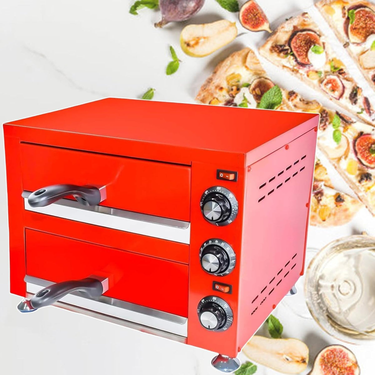 XSDAJSD four à pizza, 1100 W, 110 V/220 V, 220 V, Argenté, électrique d'intérieur, Professionnel de comptoir avec Plateau ramasse-miettes