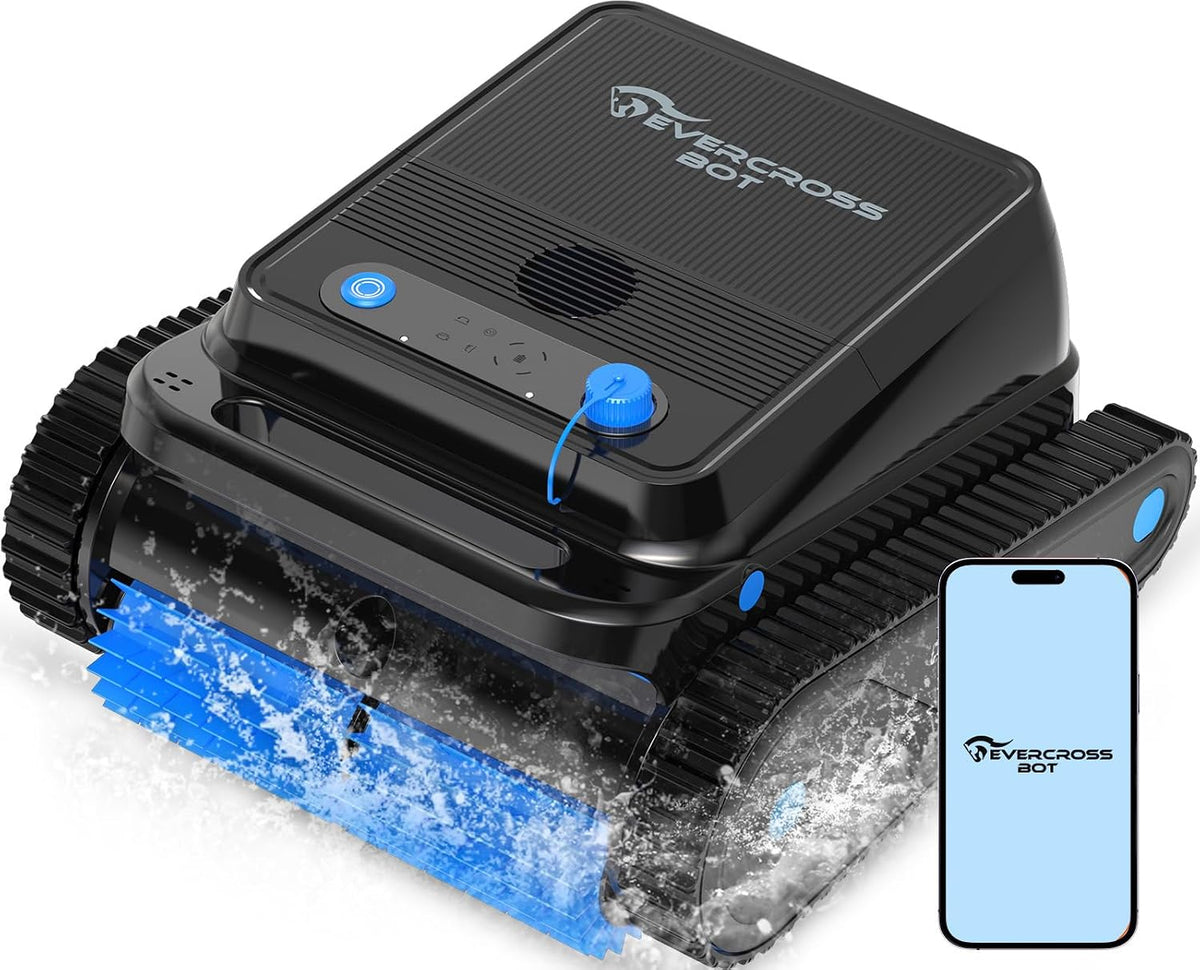 EVERCROSS BOT Systèmes de nettoyage automatique, Noir, (2026 Nouveau) Robot Piscine sans Fil Fond et parois avec Ligne d'Eau