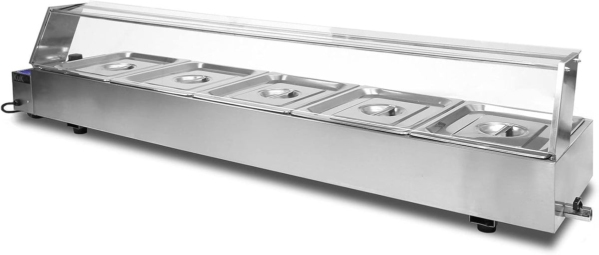 KuKoo Buffets chauffants, Argenté, Bain Marie Electrique Professionnel à 5 Bacs GN 1/2 en Acier Inoxydable