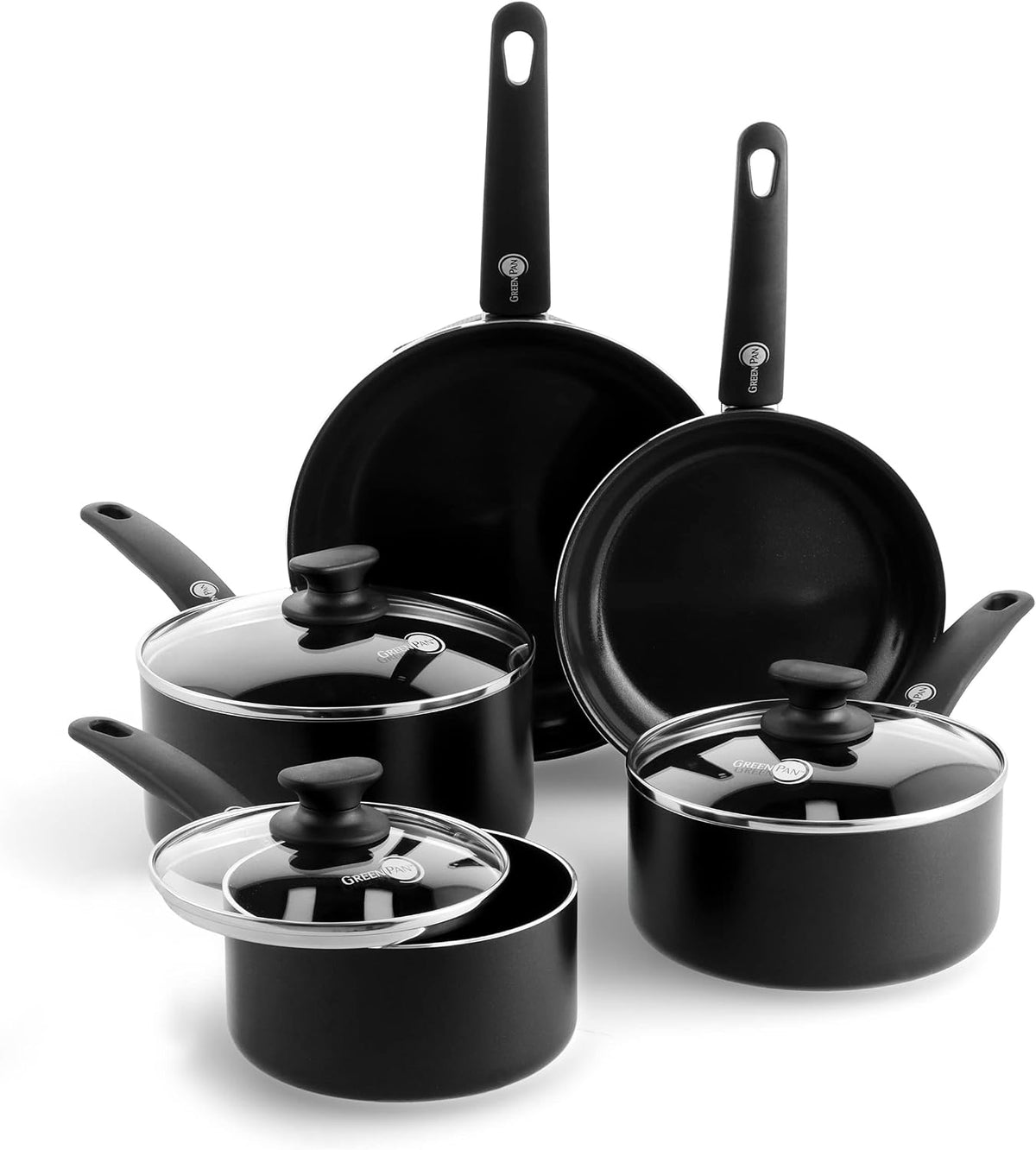 GreenPan batterie de cuisine, Noir, Cambridge antiadhésive en céramique saine de 8 pièces, sans PFAS, induction