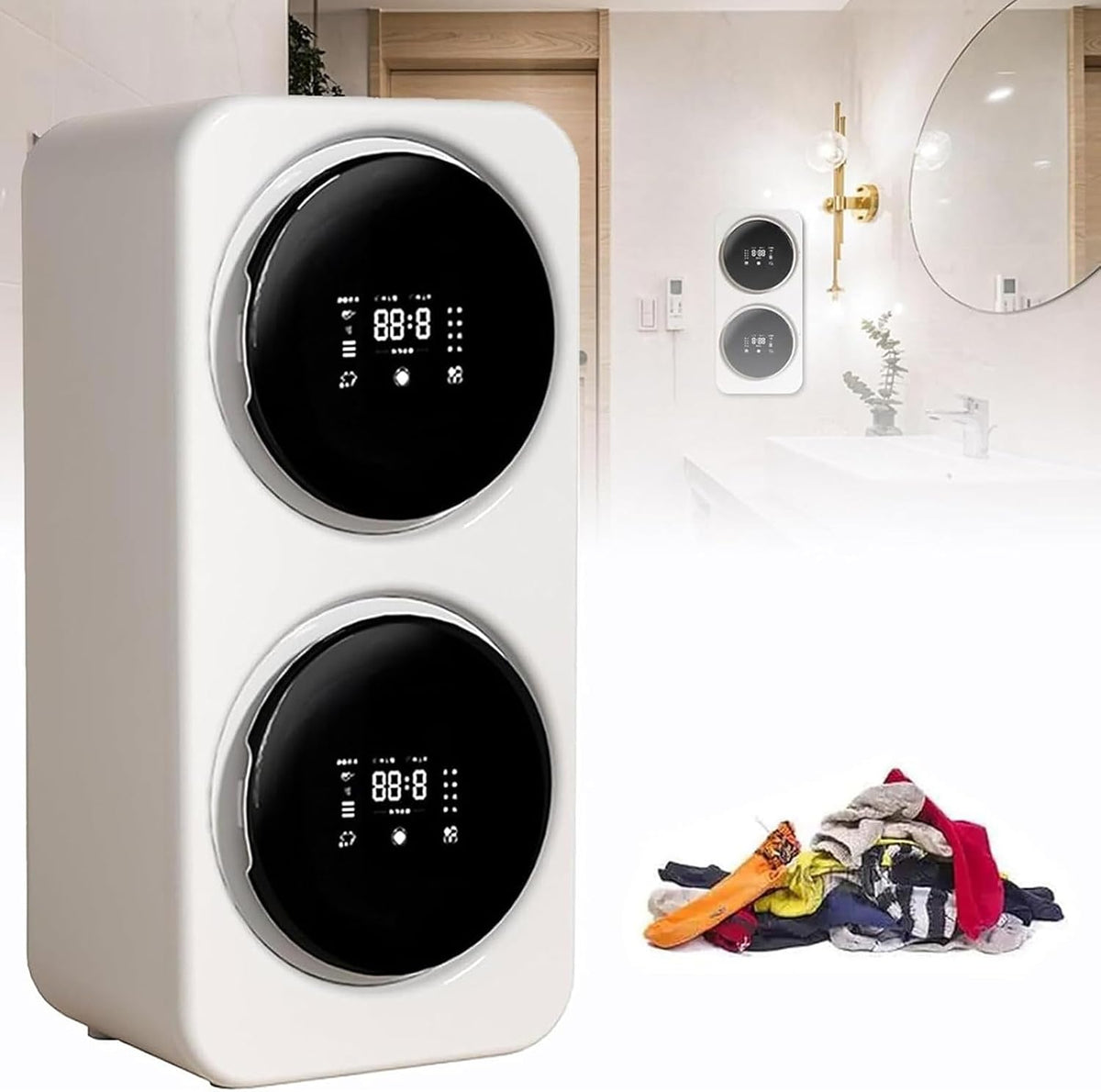 ZSETG lave-linge, 28 x 28 x 58 cm / 11 x 11 x 22,8 cm, 2 x 3,5 L, 3,5 L, Noir, Portable, Séchant 2 en 1, Double Cuve