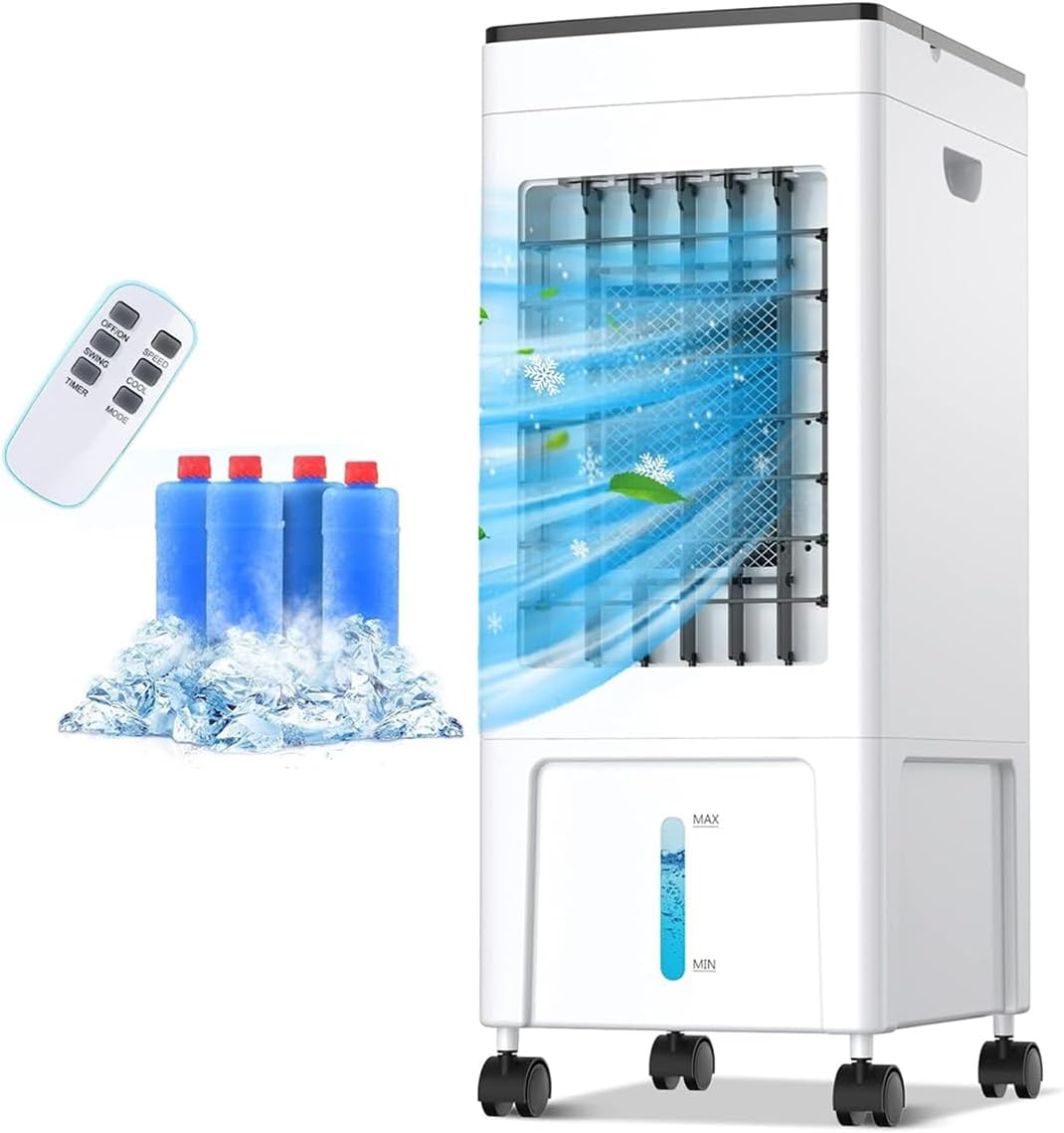 Climatiseur climatiseur portable, 8 L, Blanc, Portable 4 En 1 Avec Rafraîchisseur Dair Par évaporation, Humidificateur Et Purificateur Dair