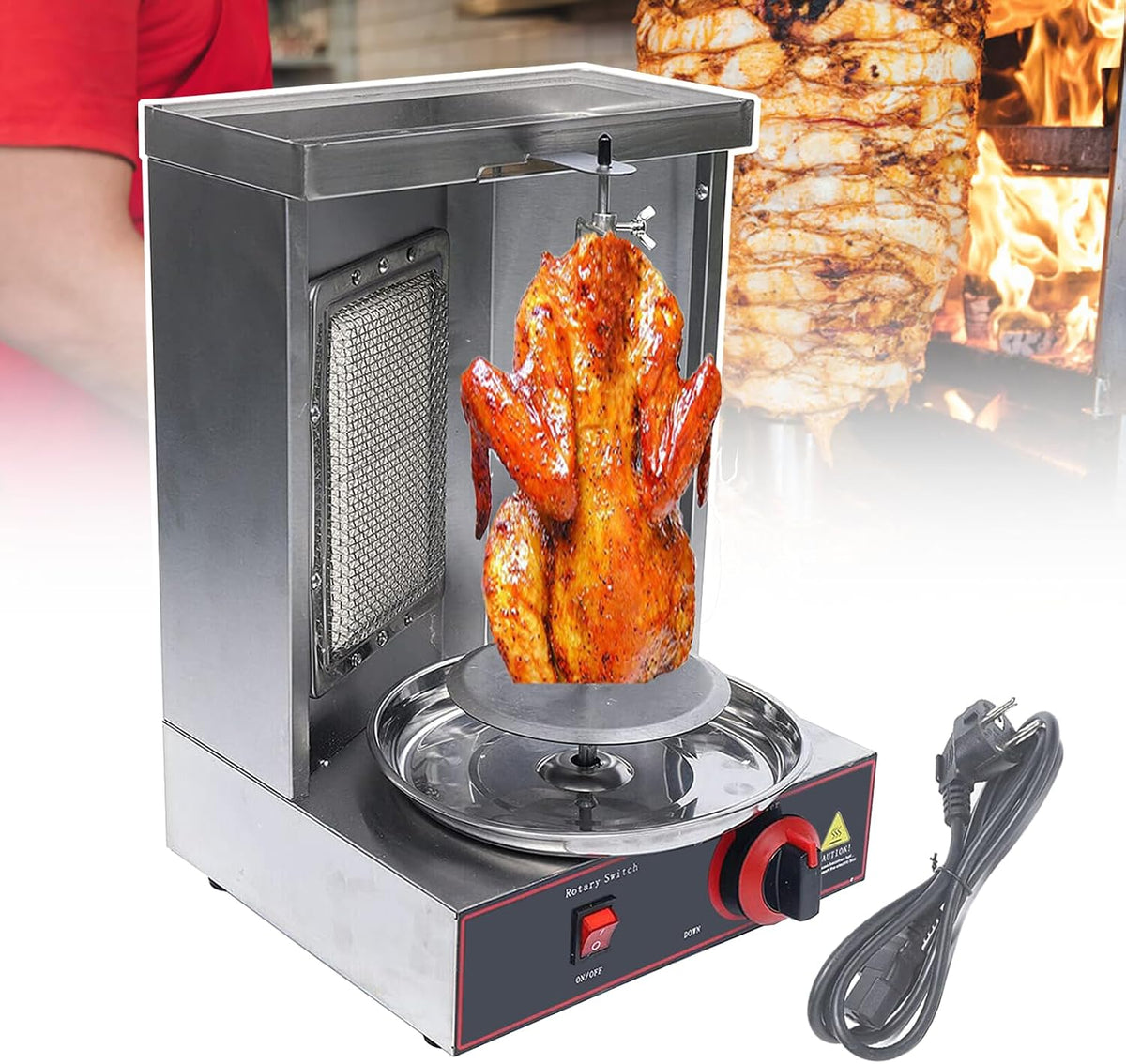 LIANGY rôtissoire, 300×300×470 mm, 3 kg, Noir, Petite machine à gril shawarma GPL/gaz, rotation automatique à 360°
