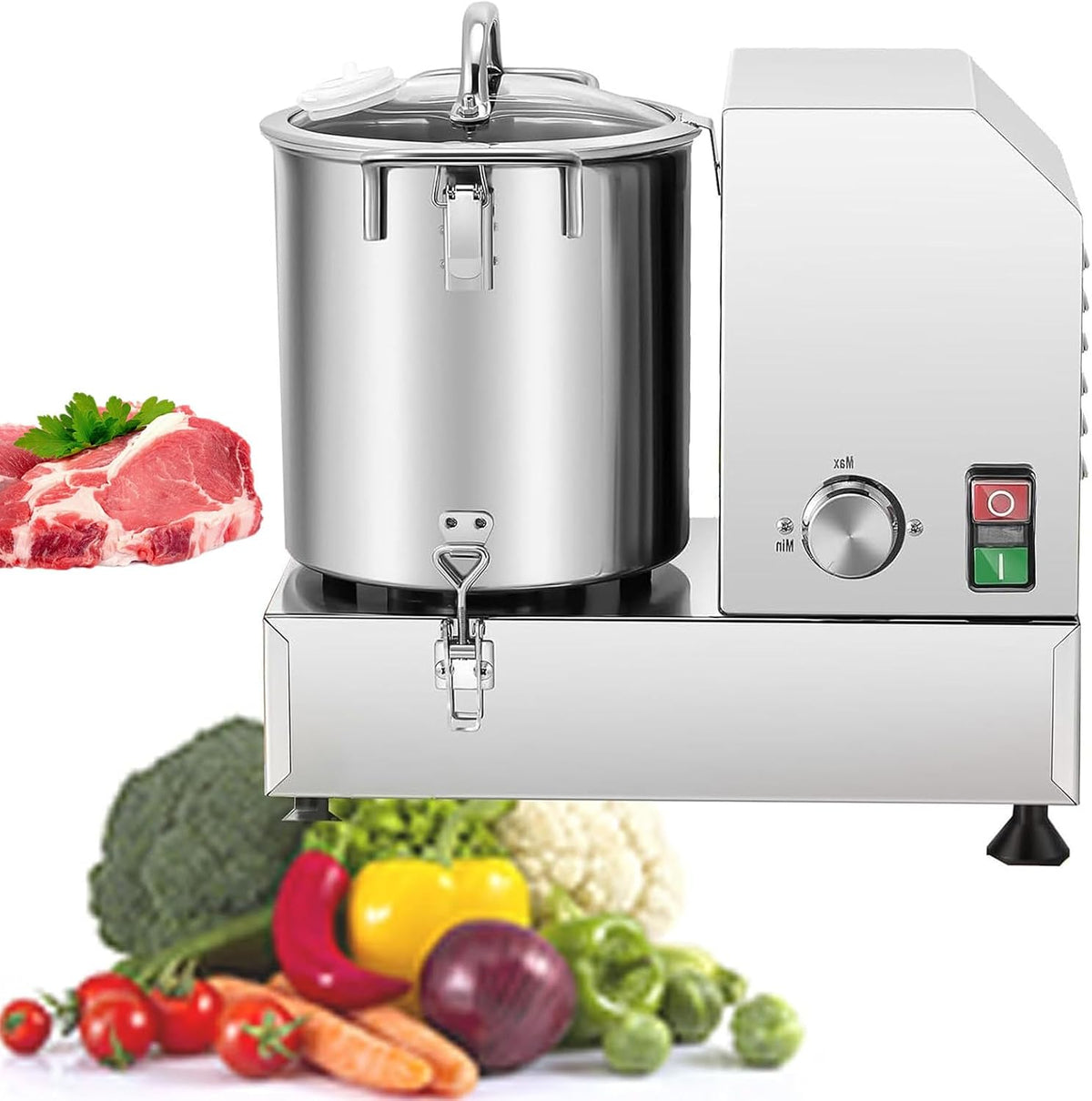 HENGCMM Mini-robots et hachoirs, 1 200 W / 1 200 W / 1 800 W, 15 L, 6 L, Acier inoxydable, Argenté, Cutter de Table