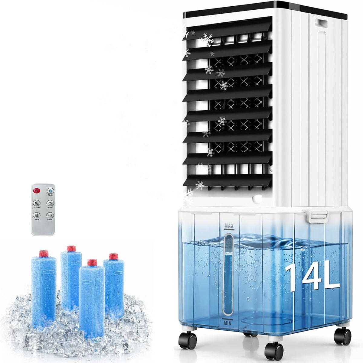 climatiseur portable JJLVLU, 14 l, 60 W, 40 dB, Blanc, Climatiseur mobile, sans tuyau d'évacuation avec minuterie de 12 h