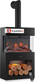 KAMINIO cheminée électrique, Noir, ® Henri avec Chauffage & Tuyau de poêle, Cheminée décorative sur pied avec effet de flamme