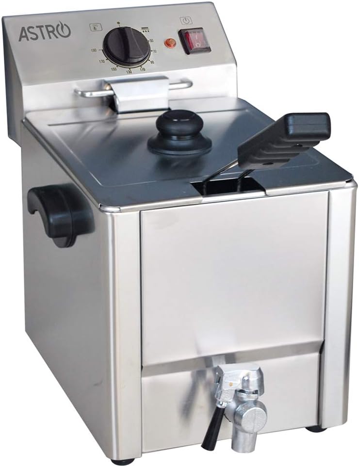 Astro Friteuses, 8 L, 3300 W, Argenté, Friteuse Professionnelle Électrique - - Robinet de Vidange - Acier Inox