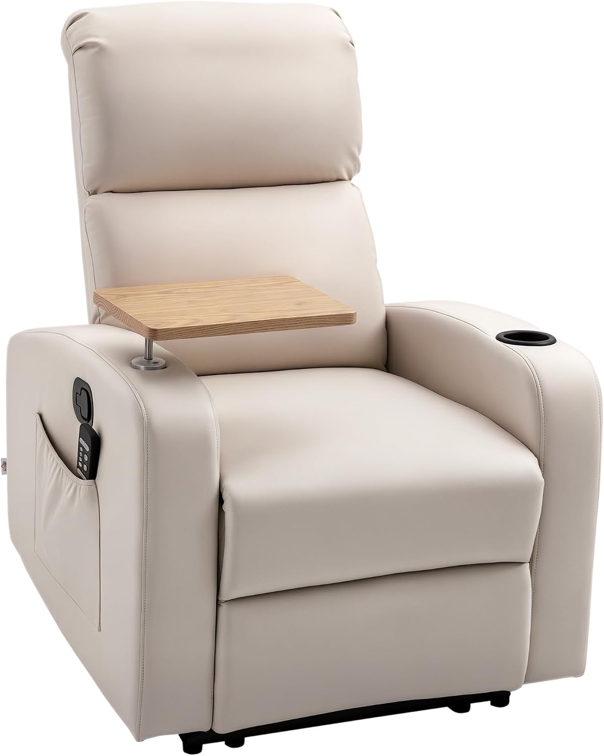HOMCOM téléviseur, Beige, Fauteuil de Relaxation Fauteuil de Massage inclinable avec Tablette, Tissu en Microfibre