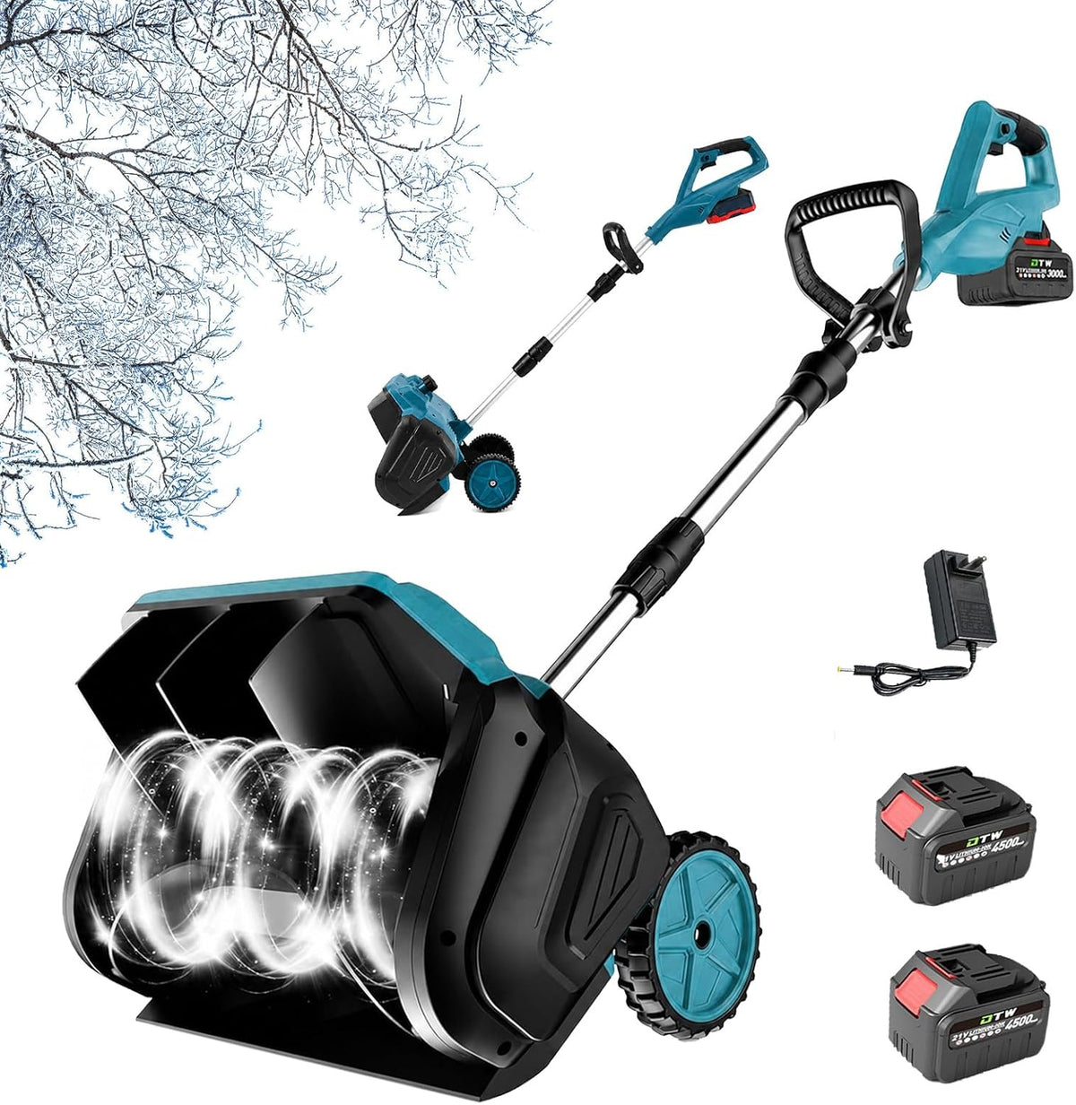 Naturalpowev fraise à neige, 21 V, 4.5 Ah, Noir, Pelle à Neige électrique sans Fil, 2 Batteries et Chargeur