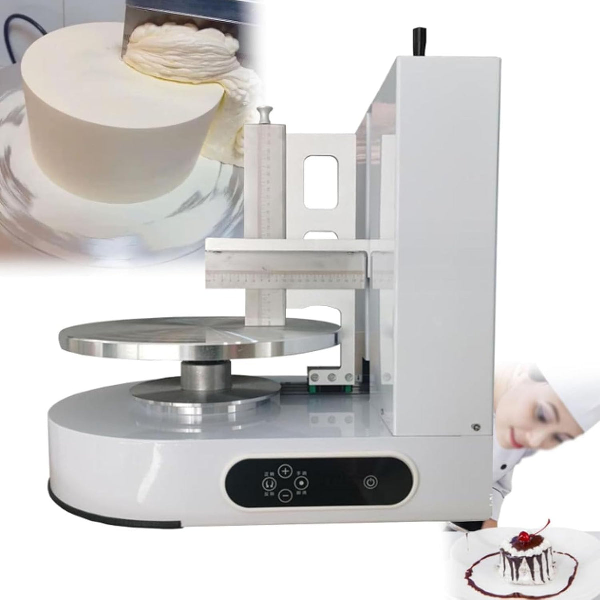 Cashwise Présentoirs à gâteau, 200 W, AC220 V / 50Hz, Aclées inoxydable + alliage d'aluminium, Blanc, Machine automatique d'épandage de crème à gâteau