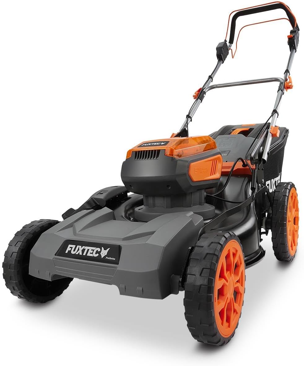 Fuxtec tondeuse à gazon, 40 V, 5 Ah, 46 cm, 100 mm, 50 L, Noir, sans Fil FX-E2RM46PROSET, 2 Batteries + Chargeur Rapide
